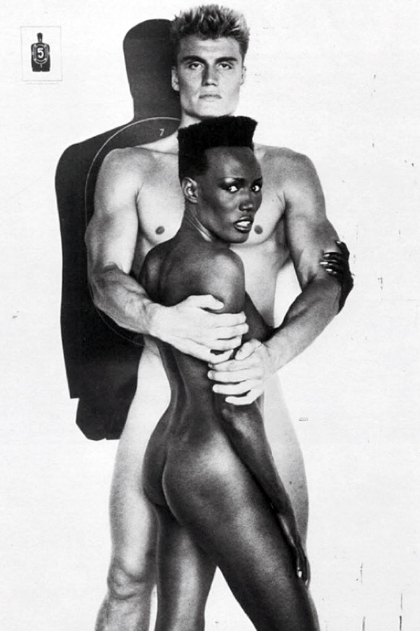 Grace Jones and her fiancé Dolph Lundgren (1985) photographed for Playboy M...